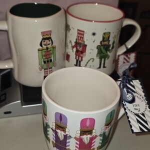 Festive Nutcracker Ceramic Mug Set - Green, Pink, Red